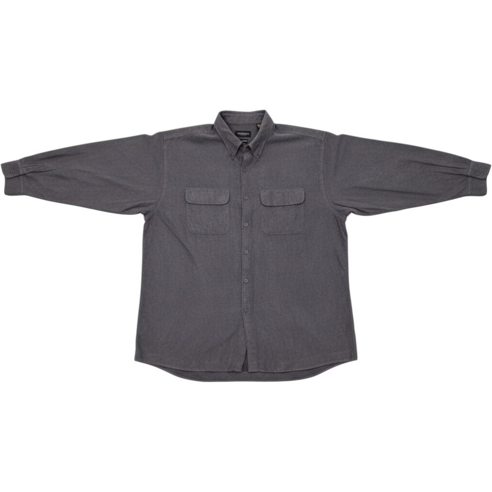 Van Heusen Men's Long Sleeve Button Down Soft Suede Shirt Large Gray 636205
